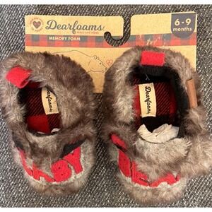 NWT Baby Dearfoams "Baby Bear" Faux Fur Closed Back Slippers 6-9  Months